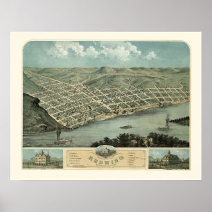 Poster Aile rouge, carte panoramique de manganèse - 1868