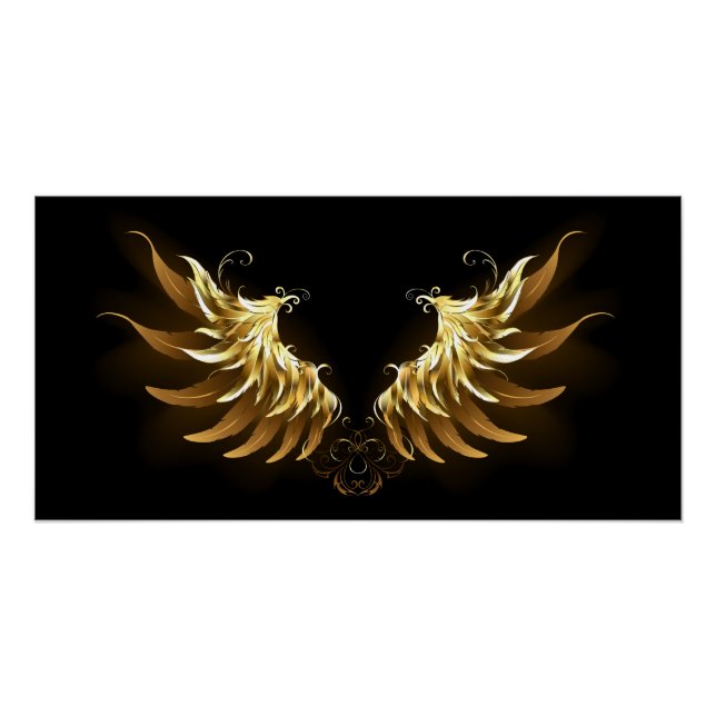 Poster Ailes d'Ange d'or sur arrière - plan noir (Devant)