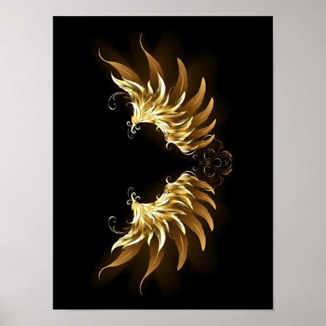 Poster Ailes d'Ange d'or sur arrière - plan noir (Devant)