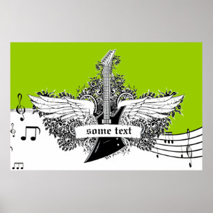 Poster Ailes de guitare électrique noir blanc imprimé