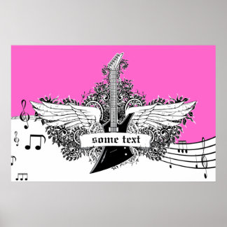 Poster Ailes de guitare électrique noir blanc imprimé ros