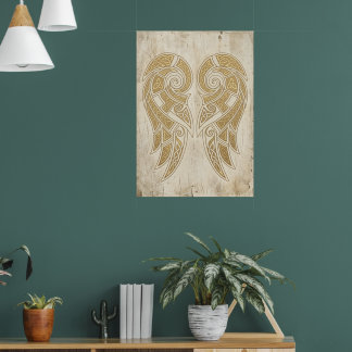 Poster Ailes jumelles d'ange dorées Art sacré mural spiri