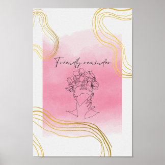 Poster Aimable Rappel Aquarelle & Line Art Hot Pink