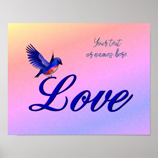 Poster Aimer Elegant Bluebird Créer Votre Propre (Devant)