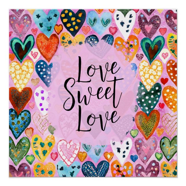 Poster Aimer Sweet Aimer Valentines Jour Coeurs Bright Co (Devant)