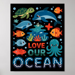 Poster Aimez notre océan - animaux marins vie marine