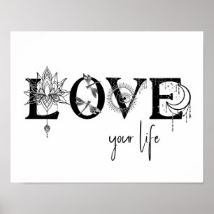 Poster Aimez votre vie Stars Lotus lune Soleil dragonflys