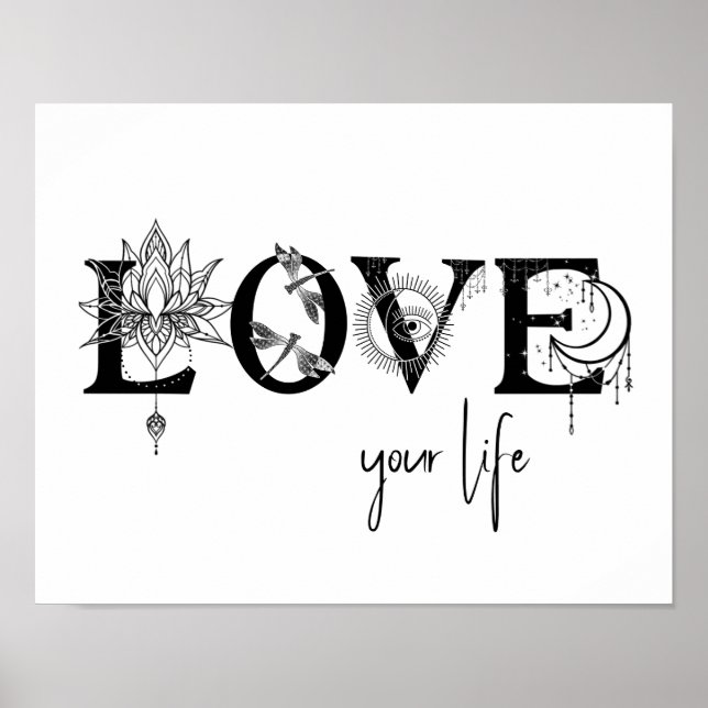 Poster Aimez votre vie Stars Lotus lune Soleil dragonflys (Devant)