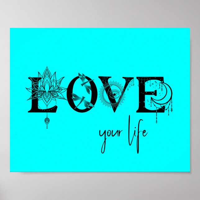 Poster Aimez votre vie Stars Lotus lune Soleil dragonflys (Devant)