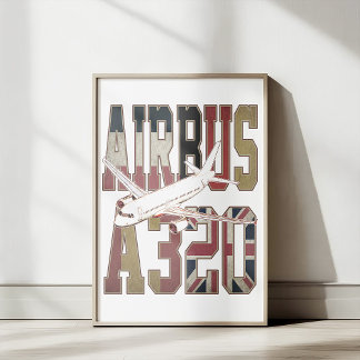 Poster Airbus A320 Avion de ligne. Drapeaux européens vin
