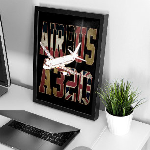 Poster Airbus A320 Avion de ligne. Drapeaux européens vin