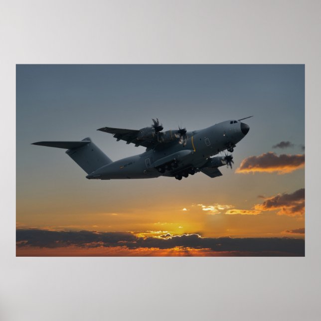 Poster Airbus A400M Au Coucher Du Soleil (Devant)