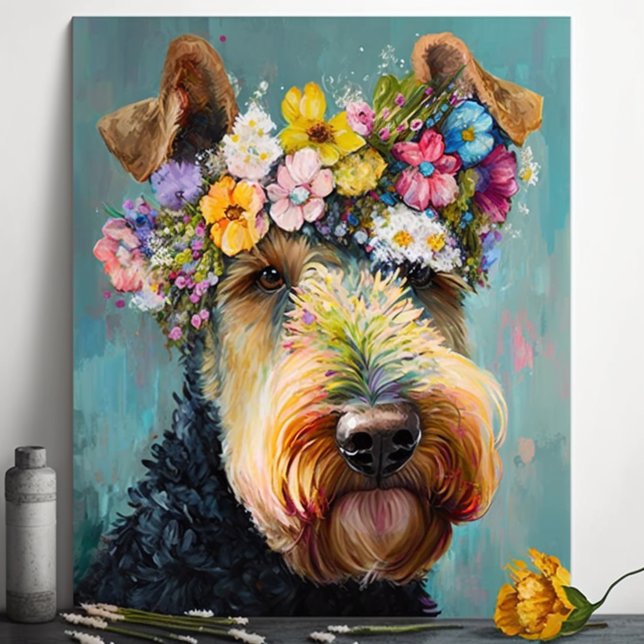 Poster Airedale Terrier Abstraite peinture florale (Créateur téléchargé)