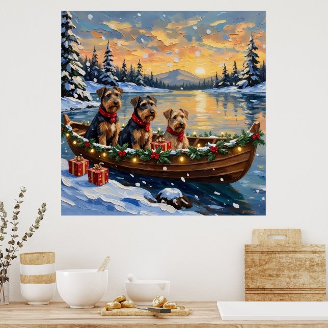 Poster Airedale Terrier Christmas Boat Holiday (Cuisine)