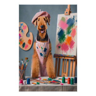 Poster Airedale Terrier fantaisiste travaillant comme art