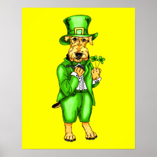 Poster Airedale Terrier St. Patrick's Day Leprechaun