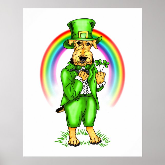 Poster Airedale Terrier St. Patrick's Day Leprechaun (Devant)