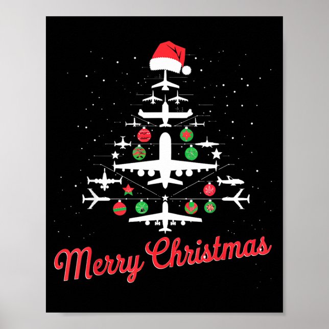 Poster Airplane Christmas Tree Cute Airplane Xmas Holiday (Devant)