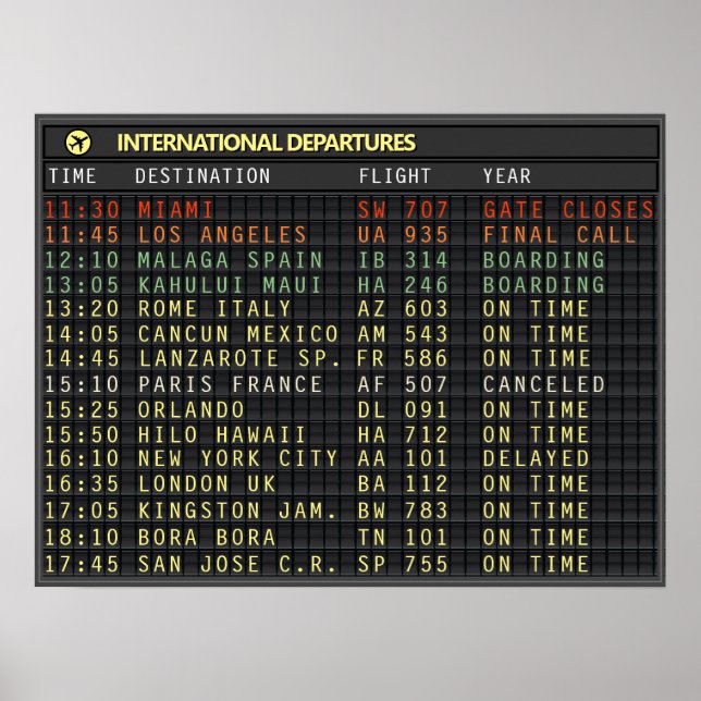 Poster Airport Board (texte personnalisable, titre aussi) (Devant)
