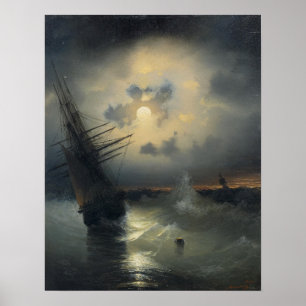 Poster Aivazovsky - Bateau À Voile En Haute Mer À Moo...