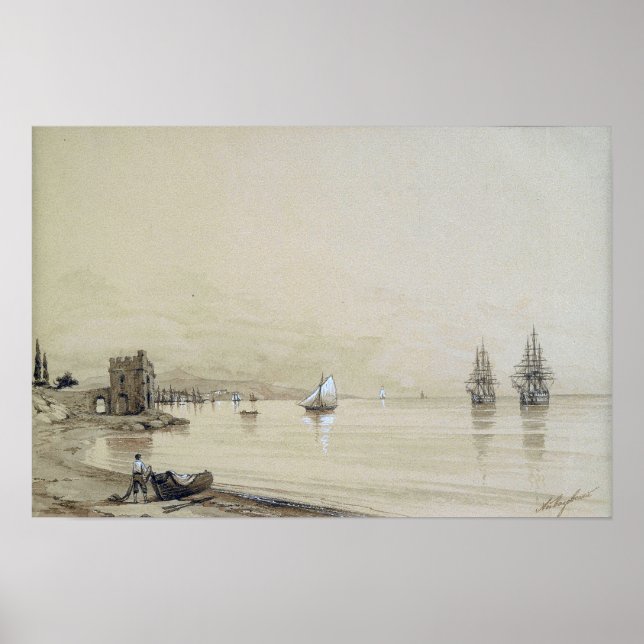 Poster Aivazovsky - Vue Sur La Baie Avec De Nombreuses Vo (Devant)