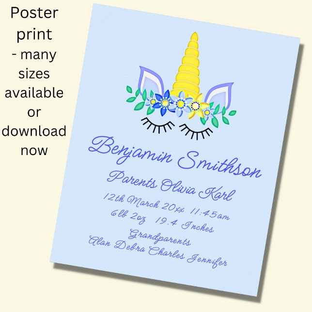 Poster Ajouter le nom Détails de naissance, Unicorn Eyes  (Créateur téléchargé)