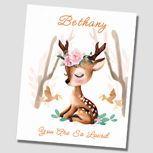 Poster Ajouter le nom Texte, Baby Deer Fawn Woodland Nurs