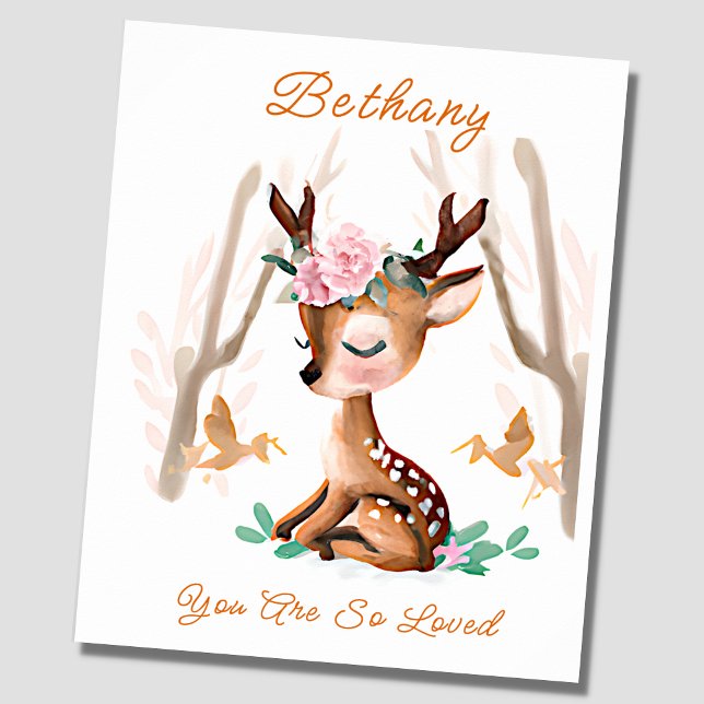 Poster Ajouter le nom Texte, Baby Deer Fawn Woodland Nurs (Créateur téléchargé)