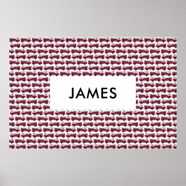 Poster Ajouter votre nom Red Fire truck Personnalisé (Devant)
