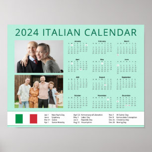 Poster Ajouter votre photo 2024 Calendrier italien avec v