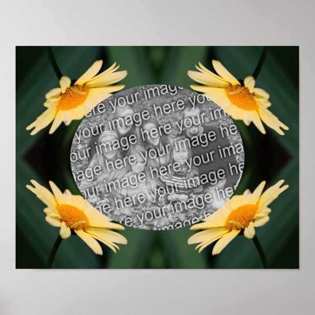 Poster Ajouter Votre Photo Cadre Fleur Fleur Jaune Faisée (Devant)