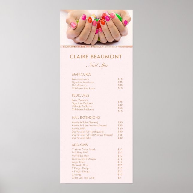 Poster Ajouter Votre Photo Nail Salon Tarifs Menu Service (Devant)