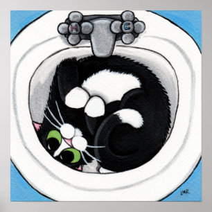 Poster Ajustement serré (v2) dans l'art de chat du bleu 