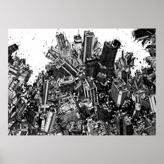 Poster Akira cyberpunk ville explosion manga strip (Devant)