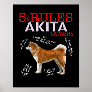 Poster Akita Dog   5 Règles Propriétaire de chien Akita