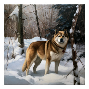 Poster Akita Laissez tomber la neige Noël