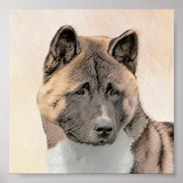 Poster Akita Peinture - Cute Original Chien Art (Devant)