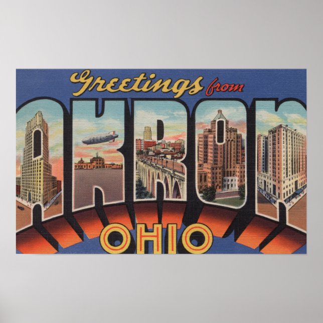 Poster Akron, Ohio Scènes de grandes lettresAkron, OH (Devant)