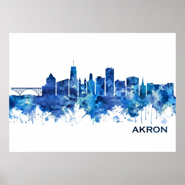 Poster Akron Ohio Skyline Blue (Devant)