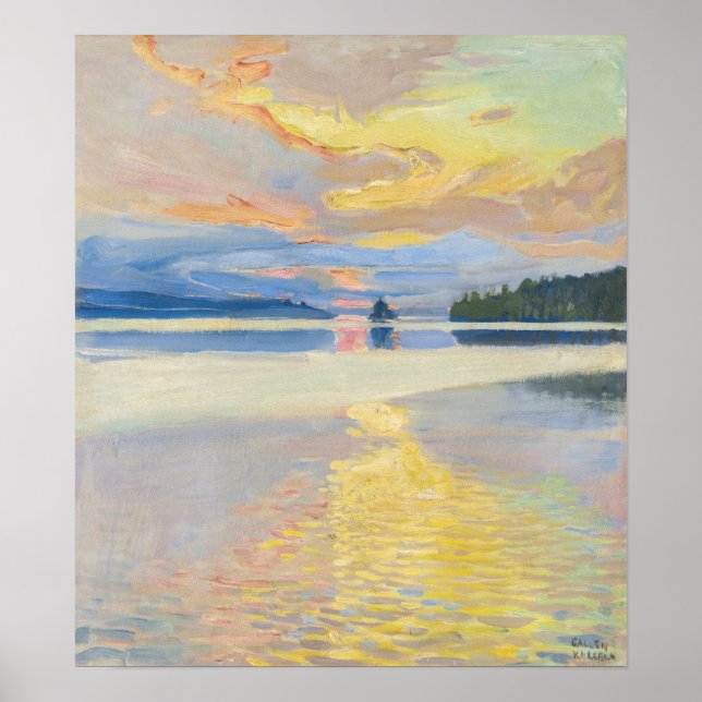 Poster Akseli Gallen-Kallela - Coucher de soleil sur le l (Devant)