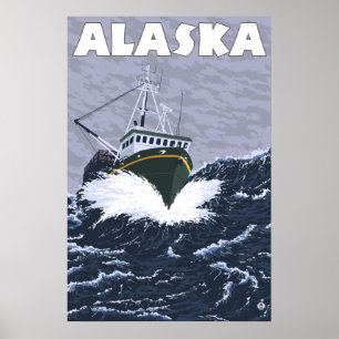 Poster Alaska - Bateau de crabe