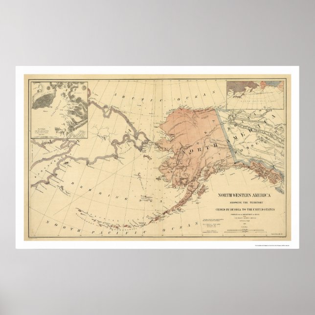 Poster Alaska Cédé Par La Russie Carte 1867 (Devant)