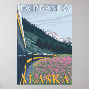 Poster Alaska Railroad Scene - Fairbanks, Alaska