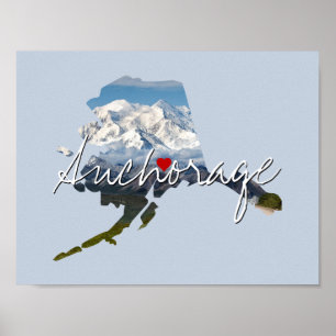 Poster Alaska State Photo insert and town name