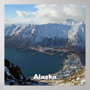 Poster Alaskan Mountain Range et ville en dessous