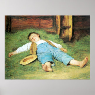 Poster Albert Anker, Schlafender Knabe im Heu