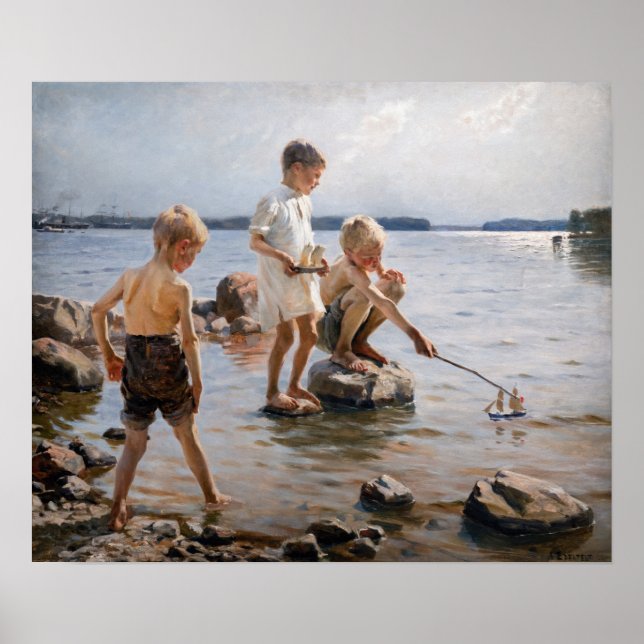 Poster Albert Edelfeue - Les garçons jouent sur le rivage (Devant)