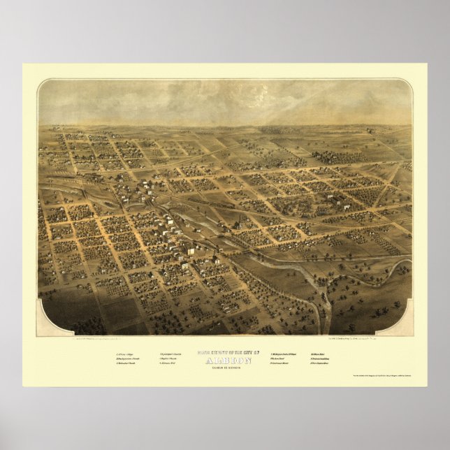 Poster Albion, MI Carte panoramique - 1868 (Devant)