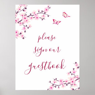 Poster Album de signatures de mariage Fleurs de cerisier 