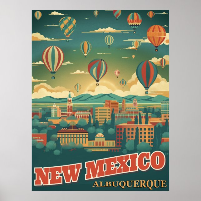 Poster Albuquerque, Nouveau-Mexique avec un ballon à air  (Devant)